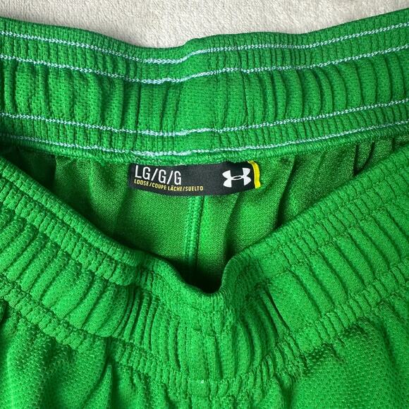 Under‎ Armour Athletic Basketball Long Shorts Size Large Green Gray Color Block - Picture 9 of 10